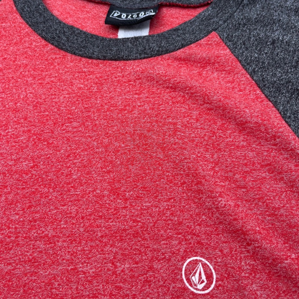 Volcom Stone Vintage Y2K Raglan T-Shirt Mens Large Red Gray Heathered Skate Tee